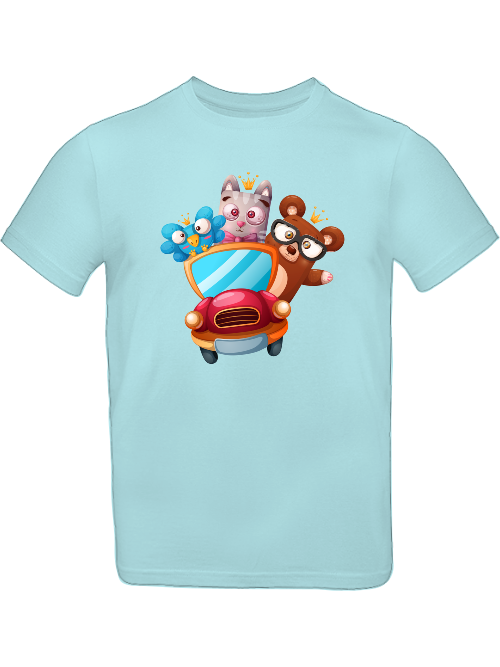 Camiseta para niños con diseño de dibujos animados, trío, pájaro, oso y gato