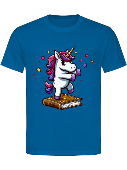 Camiseta de algodón pesado Unicornio bailando sobre un libro