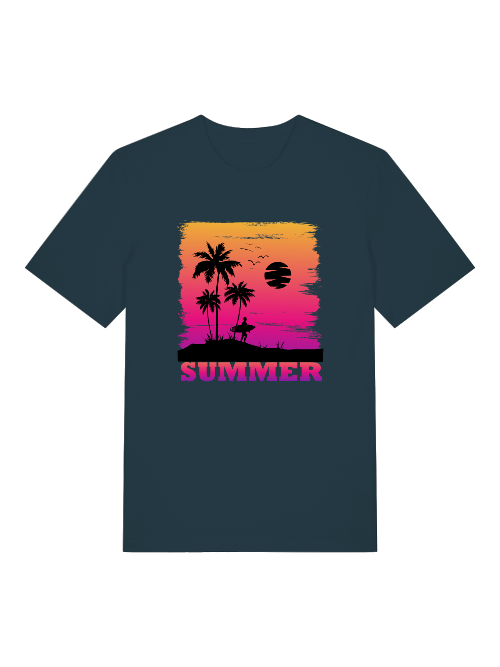 Summer Sunset Surfer Front  - Unisex Erwachsenen Bio Baumwolle Kurzarm Shirt Creator T-Shirt 2.0 ST/ST SH