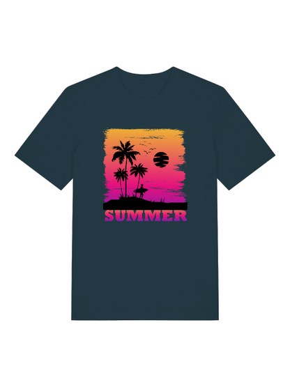 Summer Sunset Surfer Front  - Unisex Erwachsenen Bio Baumwolle Kurzarm Shirt Creator T-Shirt 2.0 ST/ST SH