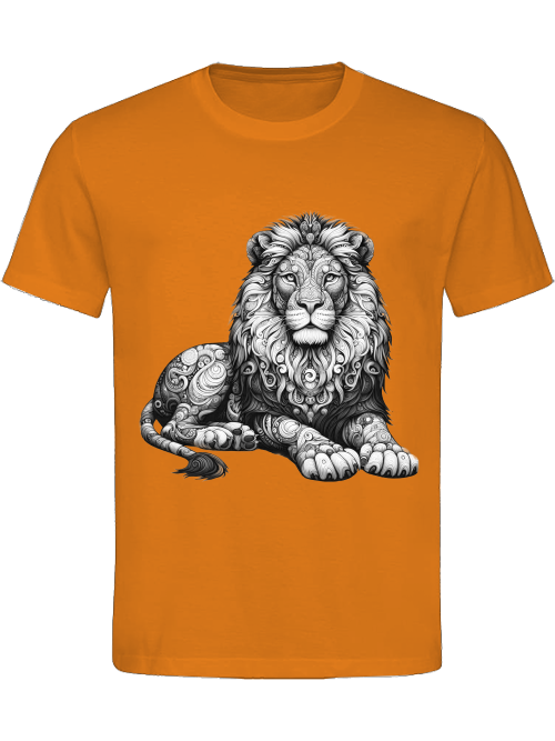 Heavy cotton t-shirt mandala lion in gray