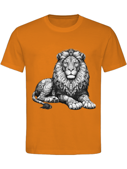 Camiseta de algodón pesado mandala león en gris