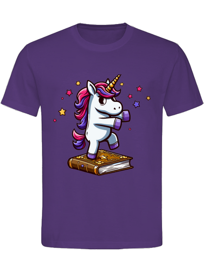 Camiseta de algodón pesado Unicornio bailando sobre un libro