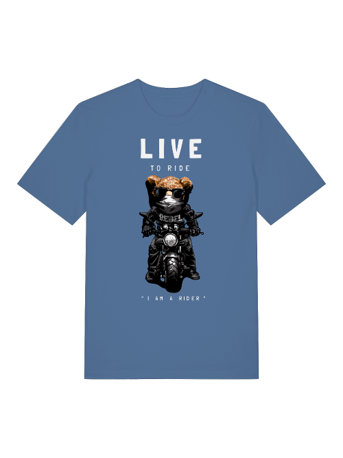 Biker Teddy Live to Ride Front - Unisex Erwachsenen Bio Baumwolle Kurzarm Shirt Creator T-Shirt 2.0 ST/St SH