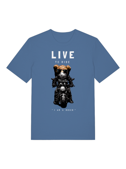 Biker Teddy Live to Ride Front - Unisex Erwachsenen Bio Baumwolle Kurzarm Shirt Creator T-Shirt 2.0 ST/St SH