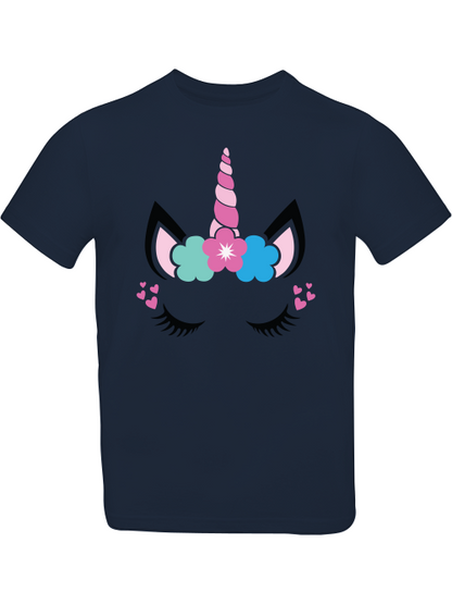 Camiseta infantil SK con estampado de unicornio, flor y corazón.
