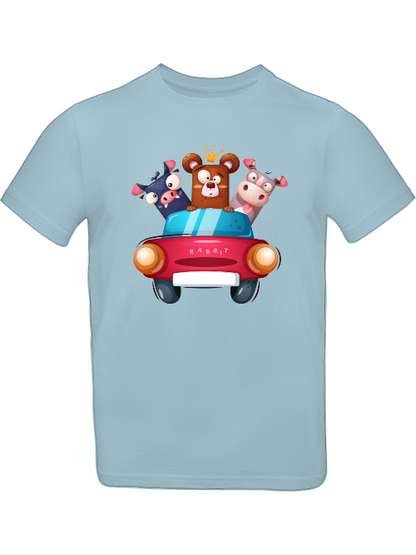 Cartoon Trio Kuh Baer Schweinchen im Auto T-Shirt Kids SK