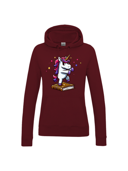 Girlie College Sudadera con capucha Unicornio baila en libro