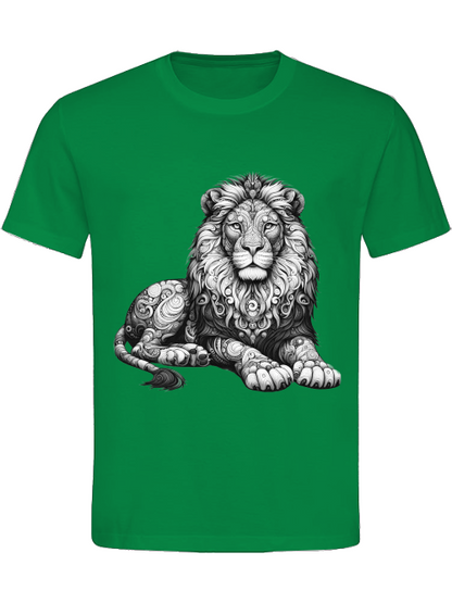 Camiseta de algodón pesado mandala león en gris