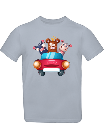 Cartoon Trio Kuh Baer Schweinchen im Auto T-Shirt Kids SK