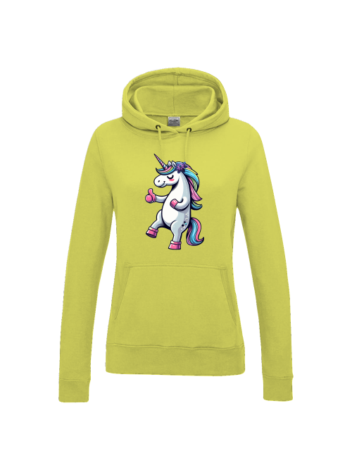 Girlie college hoodie unicorn with thumbs up