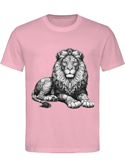 Camiseta de algodón pesado mandala león en gris
