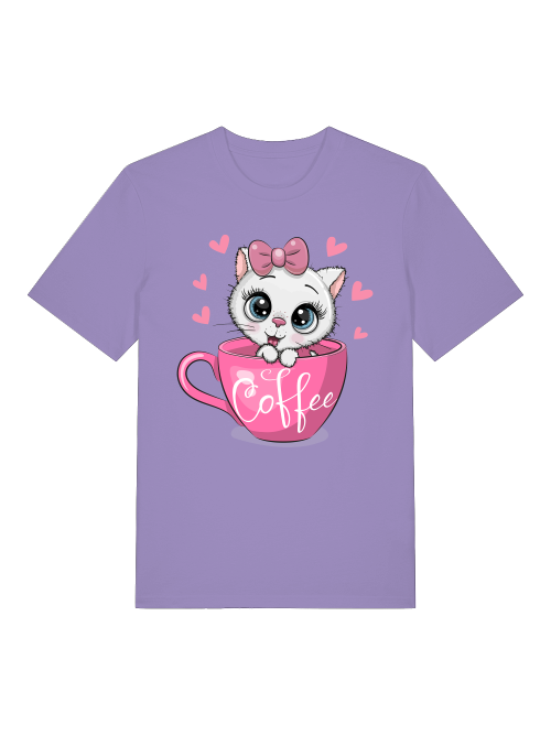 Coffee Cat Front - Unisex Erwachsenen Bio Baumwolle Kurzarm Shirt Creator T-Shirt 2.0 ST/ST SH
