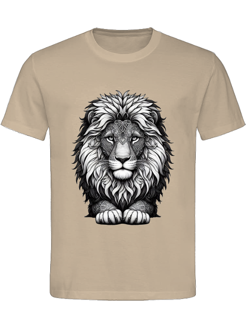 Heavy cotton t-shirt mandala lion head in gray