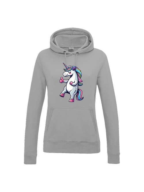 Girlie college hoodie unicorn with thumbs up