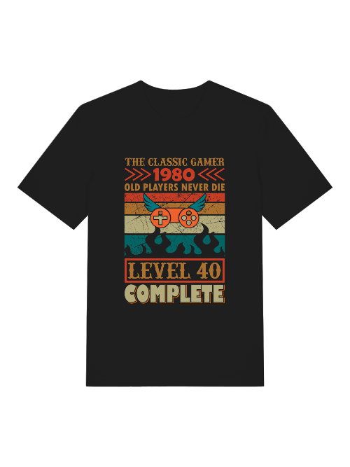 The Classic Gamer 1980 Level 40 Front - Unisex Erwachsenen Bio Baumwolle Kurzarm Shirt Creator T-Shirt 2.0 ST/ST SH