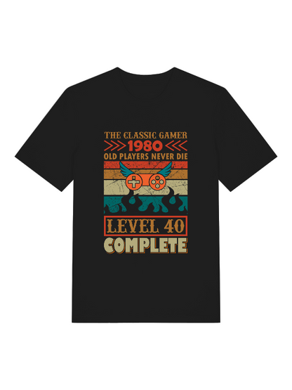 The Classic Gamer 1980 Level 40 Front - Unisex Erwachsenen Bio Baumwolle Kurzarm Shirt Creator T-Shirt 2.0 ST/ST SH