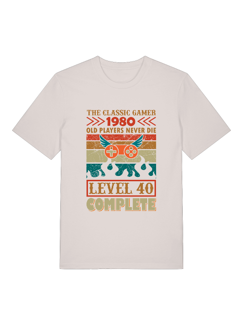 The Classic Gamer 1980 Level 40 Front - Unisex Erwachsenen Bio Baumwolle Kurzarm Shirt Creator T-Shirt 2.0 ST/ST SH