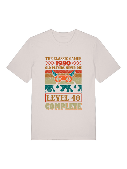 The Classic Gamer 1980 Level 40 Front - Unisex Erwachsenen Bio Baumwolle Kurzarm Shirt Creator T-Shirt 2.0 ST/ST SH