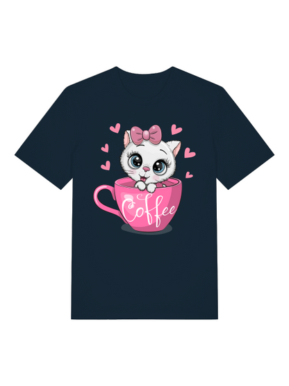 Coffee Cat Front - Unisex Erwachsenen Bio Baumwolle Kurzarm Shirt Creator T-Shirt 2.0 ST/ST SH
