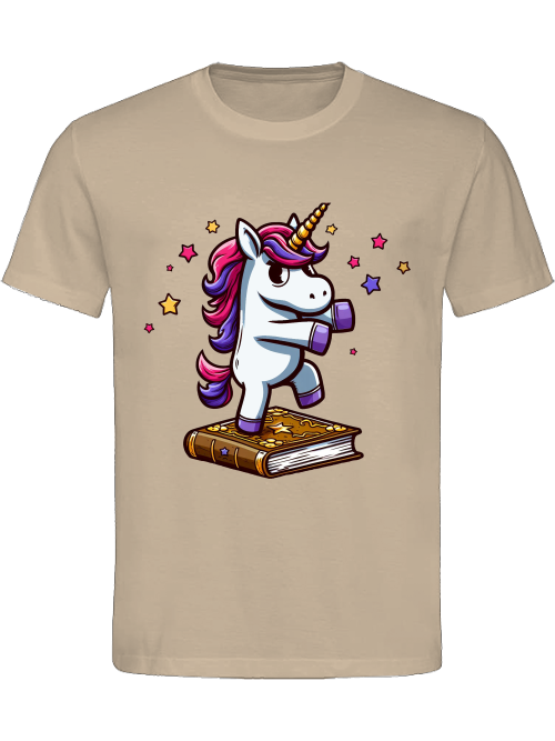 Heavy Cotton T-Shirt Unicorn dancing on book