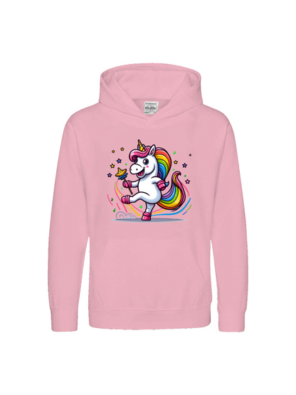 Sudadera con capucha premium para niños El dulce unicornio está bailando