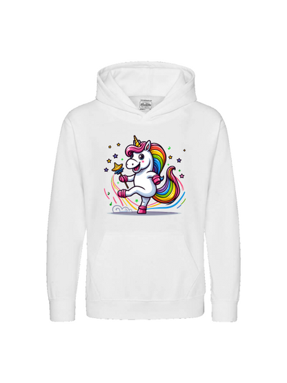 Sudadera con capucha premium para niños El dulce unicornio está bailando