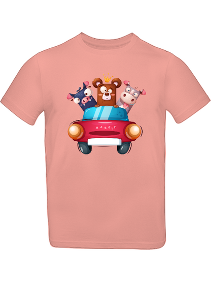 Cartoon Trio Kuh Baer Schweinchen im Auto T-Shirt Kids SK