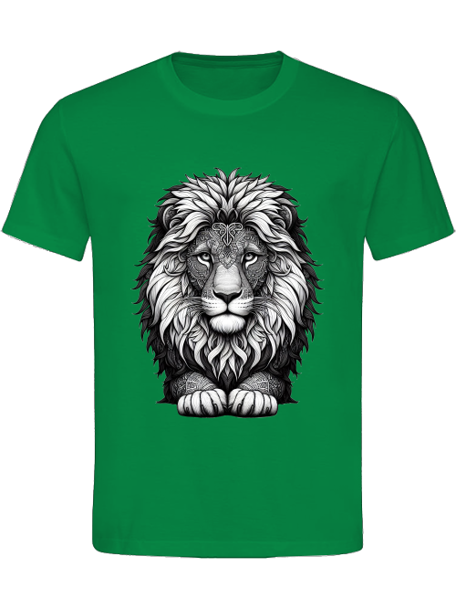 Heavy cotton t-shirt mandala lion head in gray