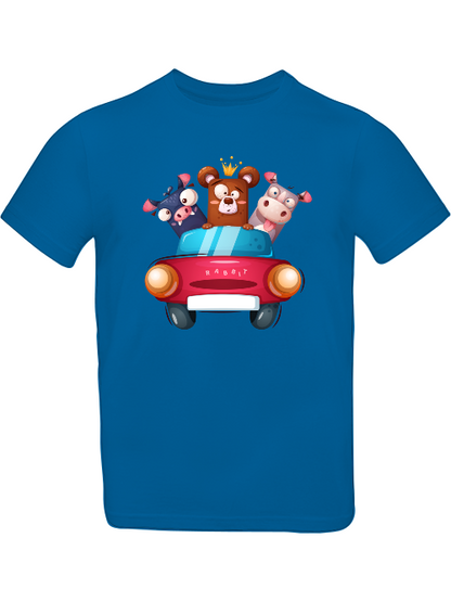 Cartoon Trio Kuh Baer Schweinchen im Auto T-Shirt Kids SK