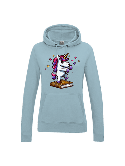 Girlie College Sudadera con capucha Unicornio baila en libro