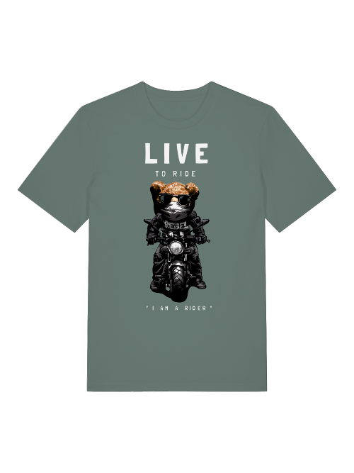 Biker Teddy Live to Ride Front - Unisex Erwachsenen Bio Baumwolle Kurzarm Shirt Creator T-Shirt 2.0 ST/St SH