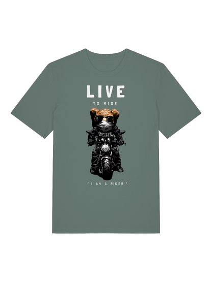 Biker Teddy Live to Ride Front - Unisex Erwachsenen Bio Baumwolle Kurzarm Shirt Creator T-Shirt 2.0 ST/St SH