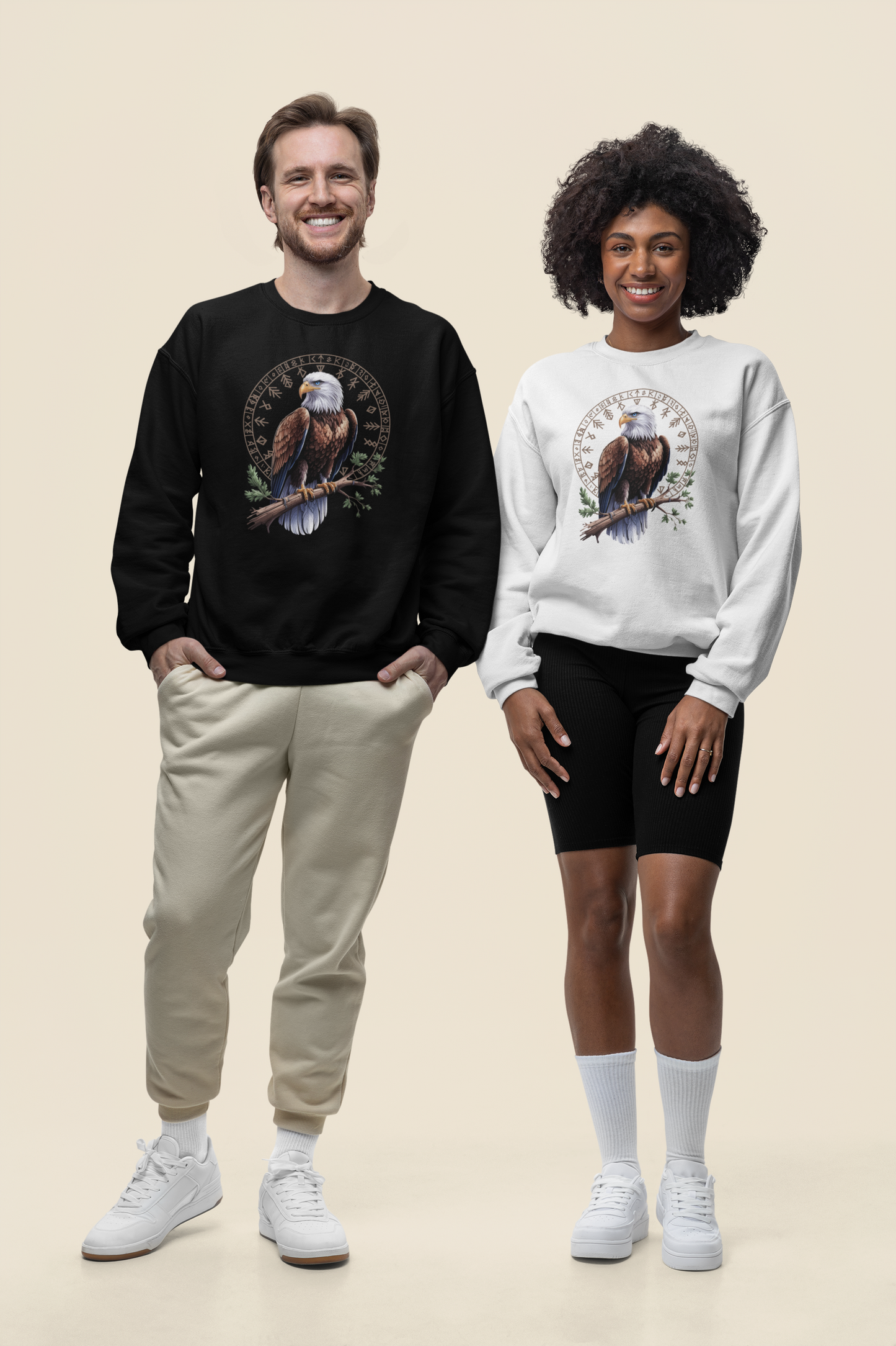 Adler auf Ast mit Runen - Unisex Erwachsenen Bio Changer Sweatshirt ST/ST SH