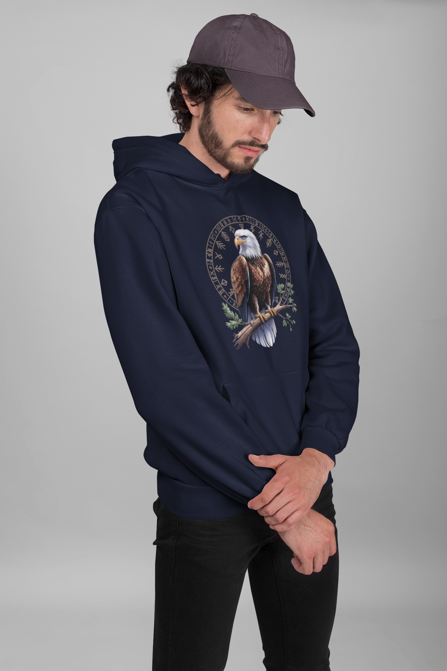 Adler auf Ast mit Runen - Unisex Erwachsenen Bio Organic Cruiser Hoodie 2.0 ST/ST