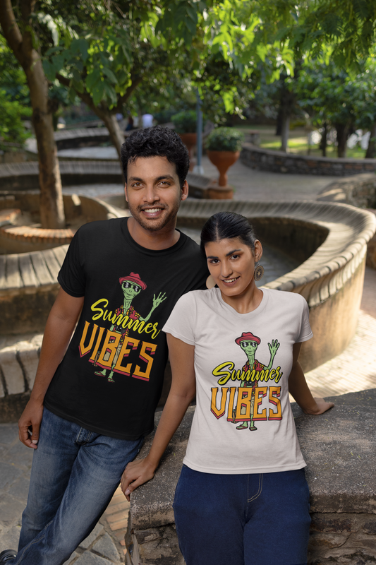 Alien Summer Vibes Front - Unisex Erwachsenen Bio Baumwolle Kurzarm Shirt Creator T-Shirt 2.0 ST/ST SK