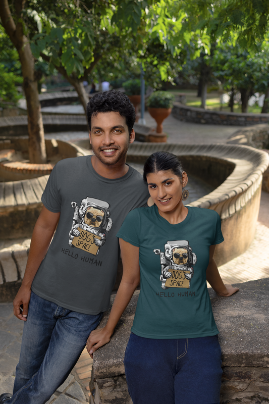 Astronaut Dog Dogs Space Front - Unisex Erwachsenen Bio Baumwolle Kurzarm Shirt Creator T-Shirt 2.0 ST/ST SK