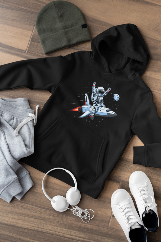 Hochwertiger Mittelschwerer Fleece-Hoodie für Jugendliche - Astronaut reitet auf Space Shuttle Be Free - Weltweit verfügbar - GL