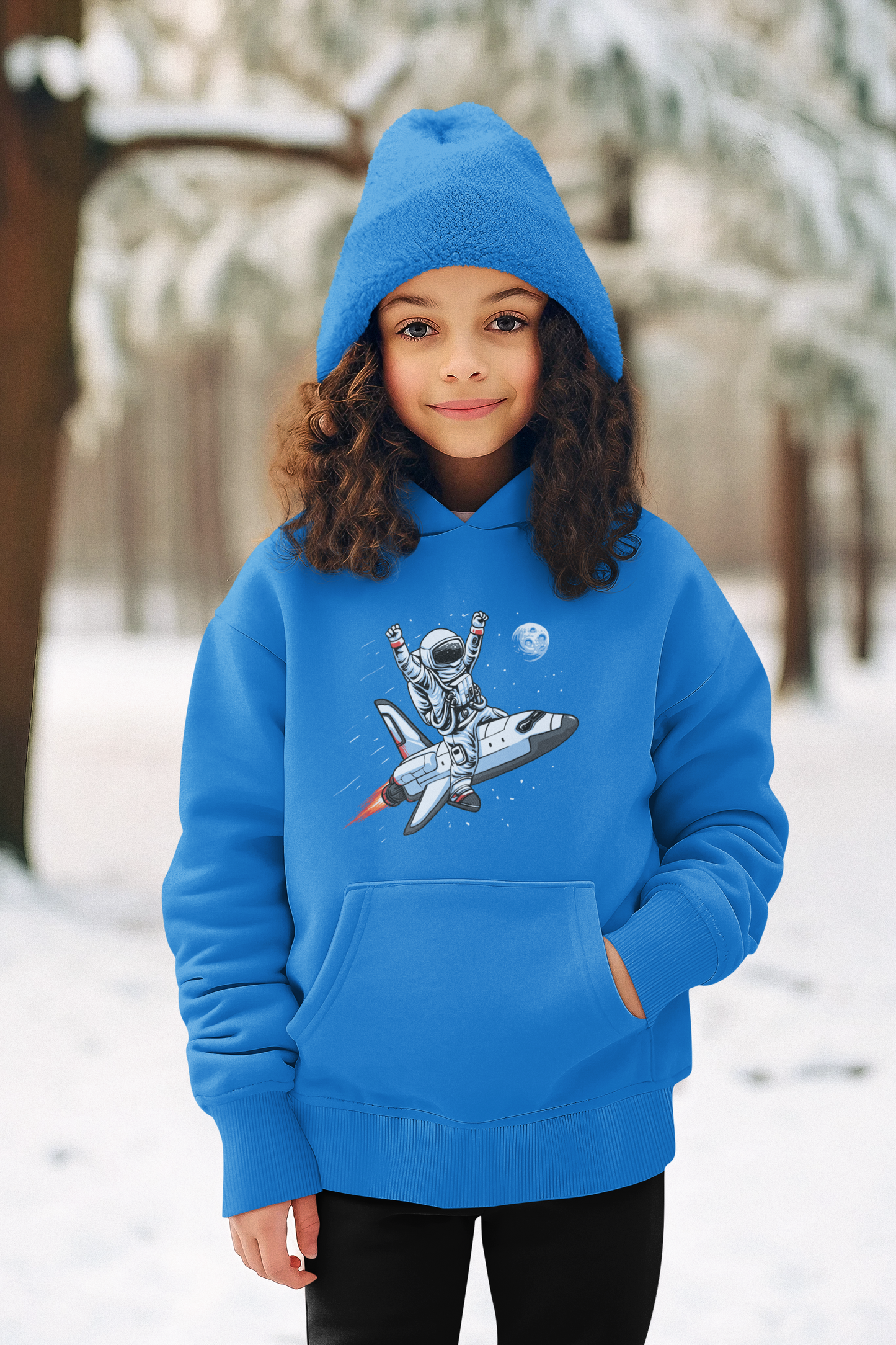 Hochwertiger Mittelschwerer Fleece-Hoodie für Jugendliche - Astronaut reitet auf Space Shuttle Be Free - Weltweit verfügbar - GL