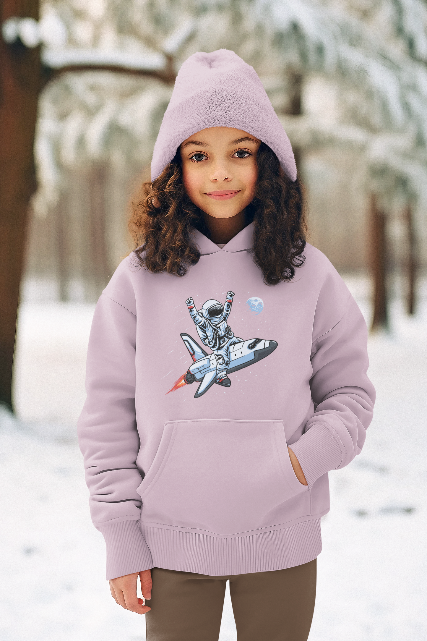 Hochwertiger Mittelschwerer Fleece-Hoodie für Jugendliche - Astronaut reitet auf Space Shuttle Be Free - Weltweit verfügbar - GL