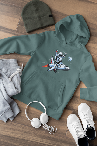 Astronaut reitet auf Space Shuttle Be Free Kinder Hoodie Pullover Bio Baumwolle Hochwertig Langlebig - Mini Cruiser Hoodie 2.0 ST/ST SH