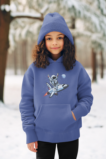 Astronaut reitet auf Space Shuttle Be Free Kinder Hoodie Pullover Bio Baumwolle Hochwertig Langlebig - Mini Cruiser Hoodie 2.0 ST/ST SH
