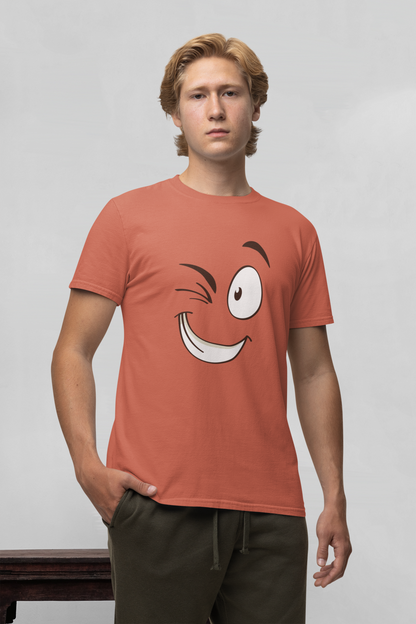 Auge zwinkern Strichsmileys Front - Unisex Erwachsenen Bio Baumwolle Kurzarm Shirt Creator T-Shirt 2.0 ST/St SK