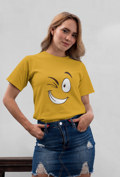 Auge zwinkern Strichsmileys Front - Unisex Erwachsenen Bio Baumwolle Kurzarm Shirt Creator T-Shirt 2.0 ST/St SK