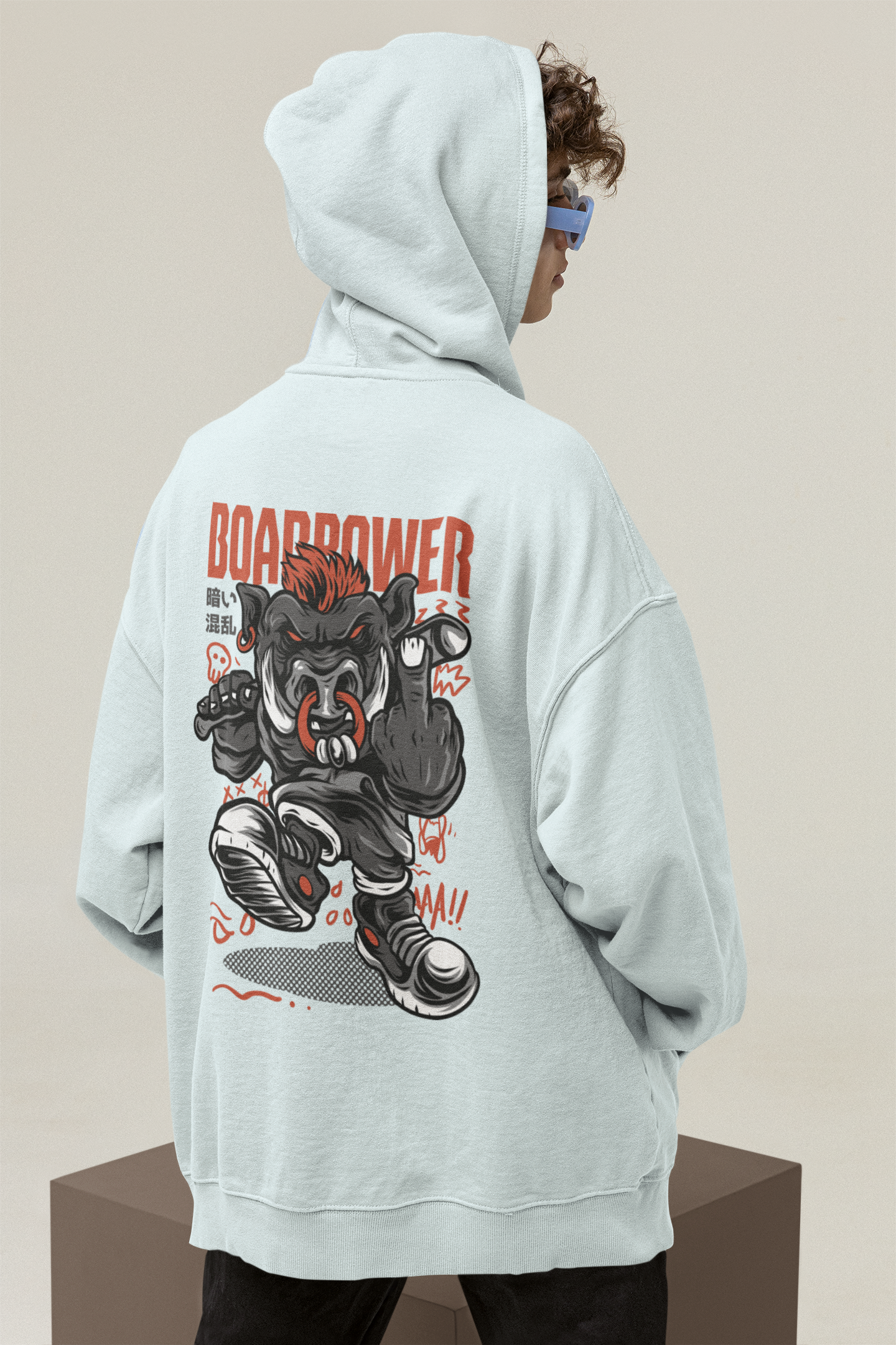 BOAR POWER Dark Chaos Warrior Streetwear - Slammer Bio Oversized Unisex Hoodie Erwachsenen SH