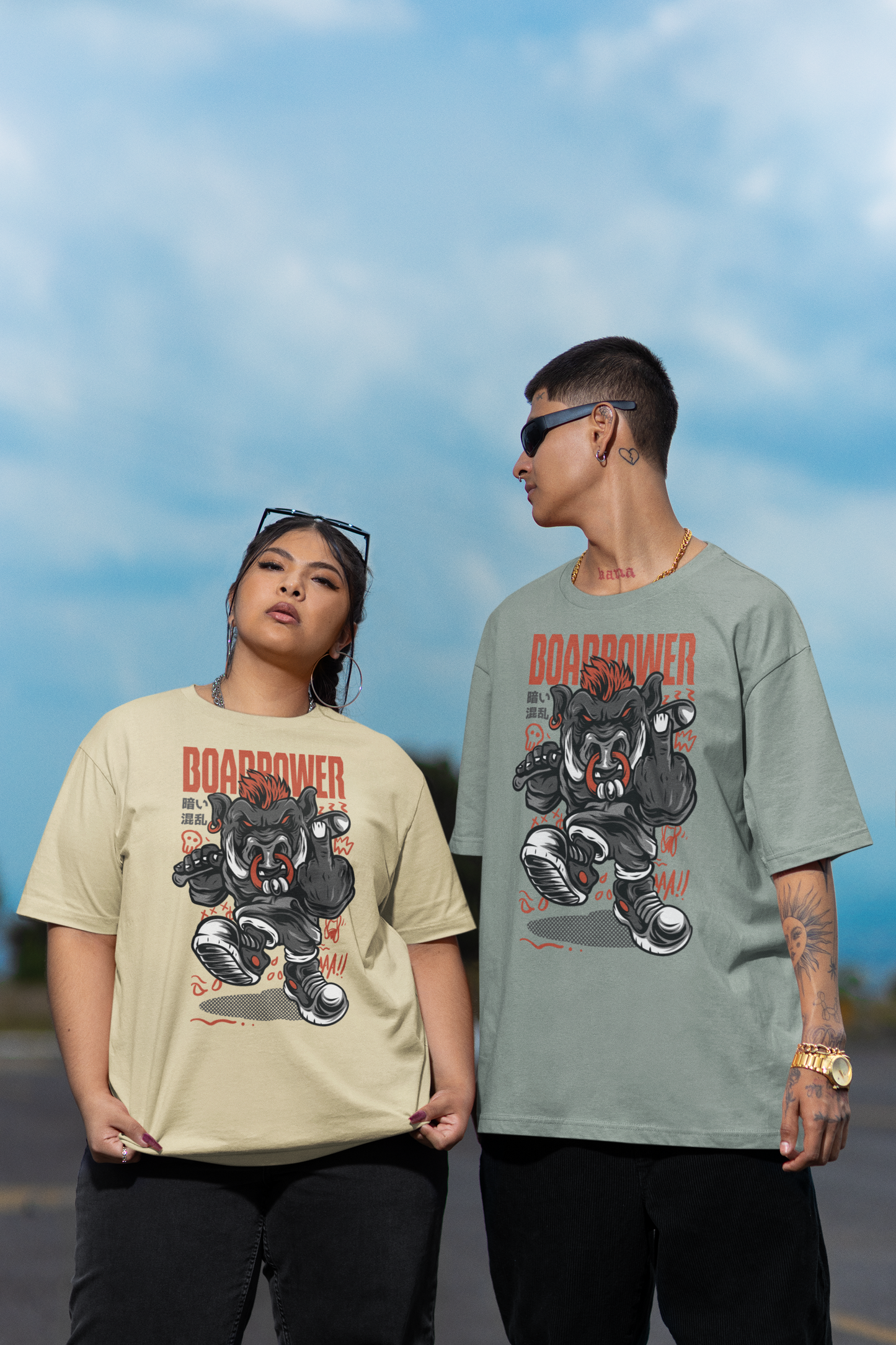 BOAR POWER Warrior Streetwear Frontprint - Freestyler Bio Oversized Unisex T-Shirt Erwachsene SH