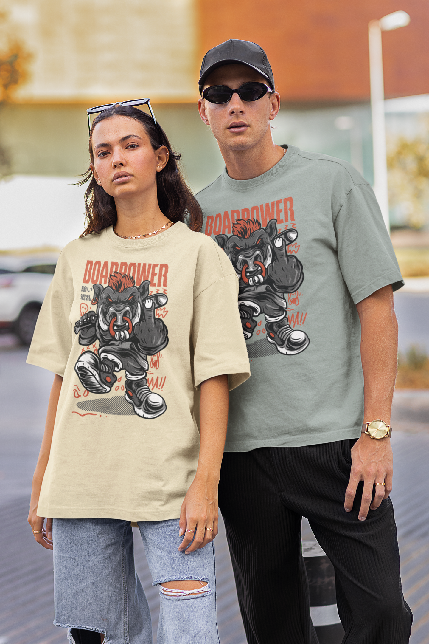 BOAR POWER Warrior Streetwear Frontprint - Freestyler Bio Oversized Unisex T-Shirt Erwachsene SH