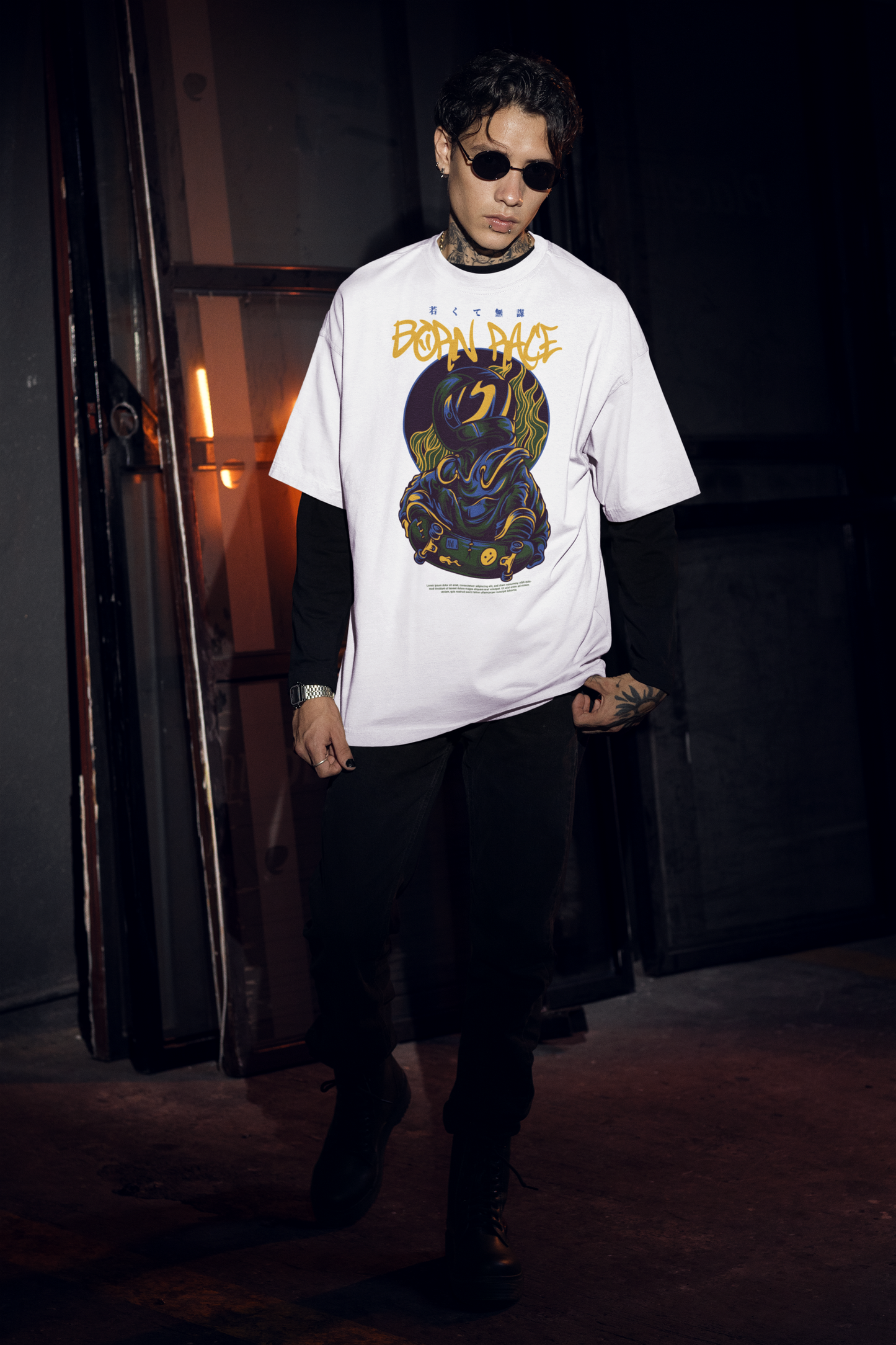 BORN RACE Warrior Streetwear Frontprint - Freestyler Bio Oversized Unisex T-Shirt Erwachsene SH