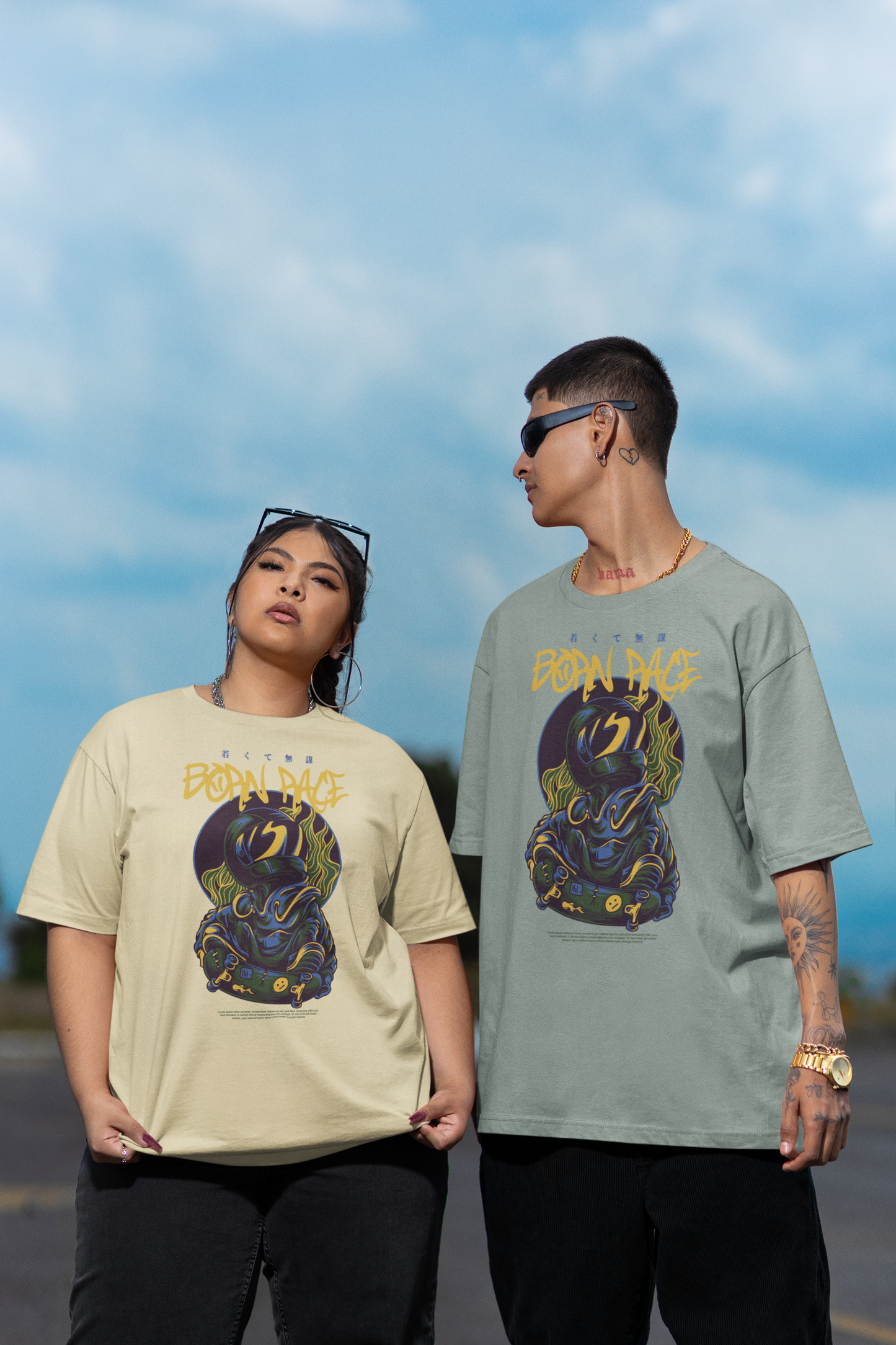 BORN RACE Warrior Streetwear Frontprint - Freestyler Bio Oversized Unisex T-Shirt Erwachsene SH