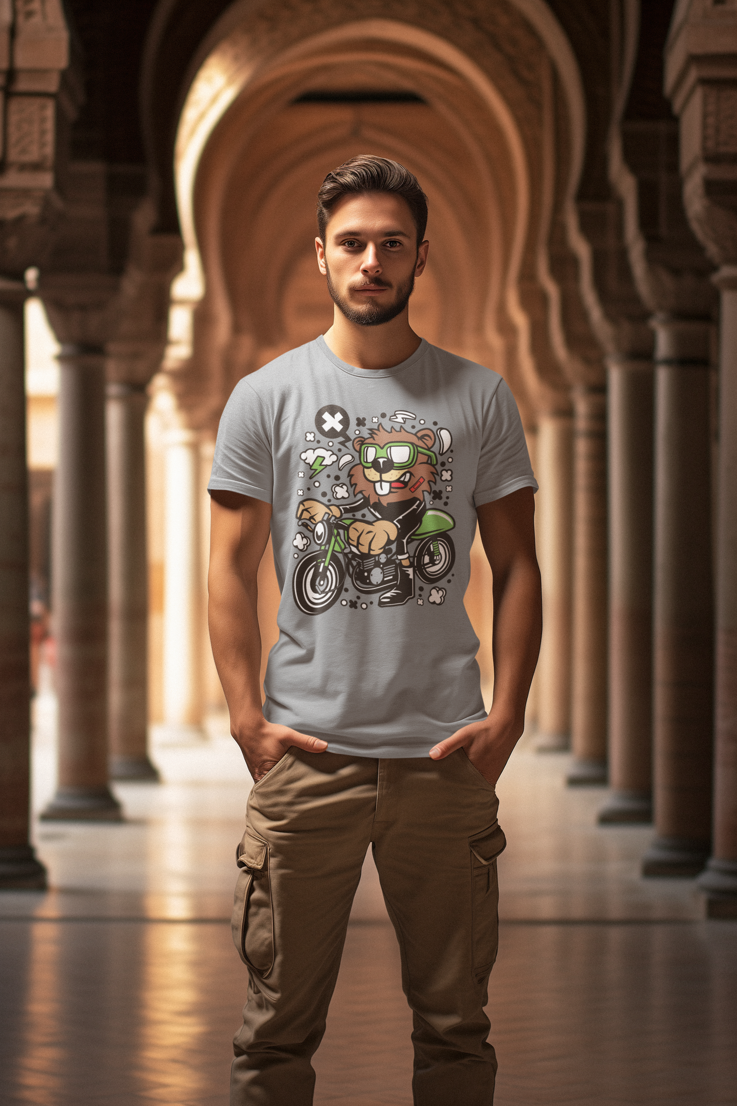 Camiseta con diseño de Castor Racer de dibujos animados